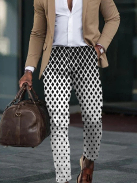 Casual Color Contrast Plaid Mid-Waist Men'S Trousers