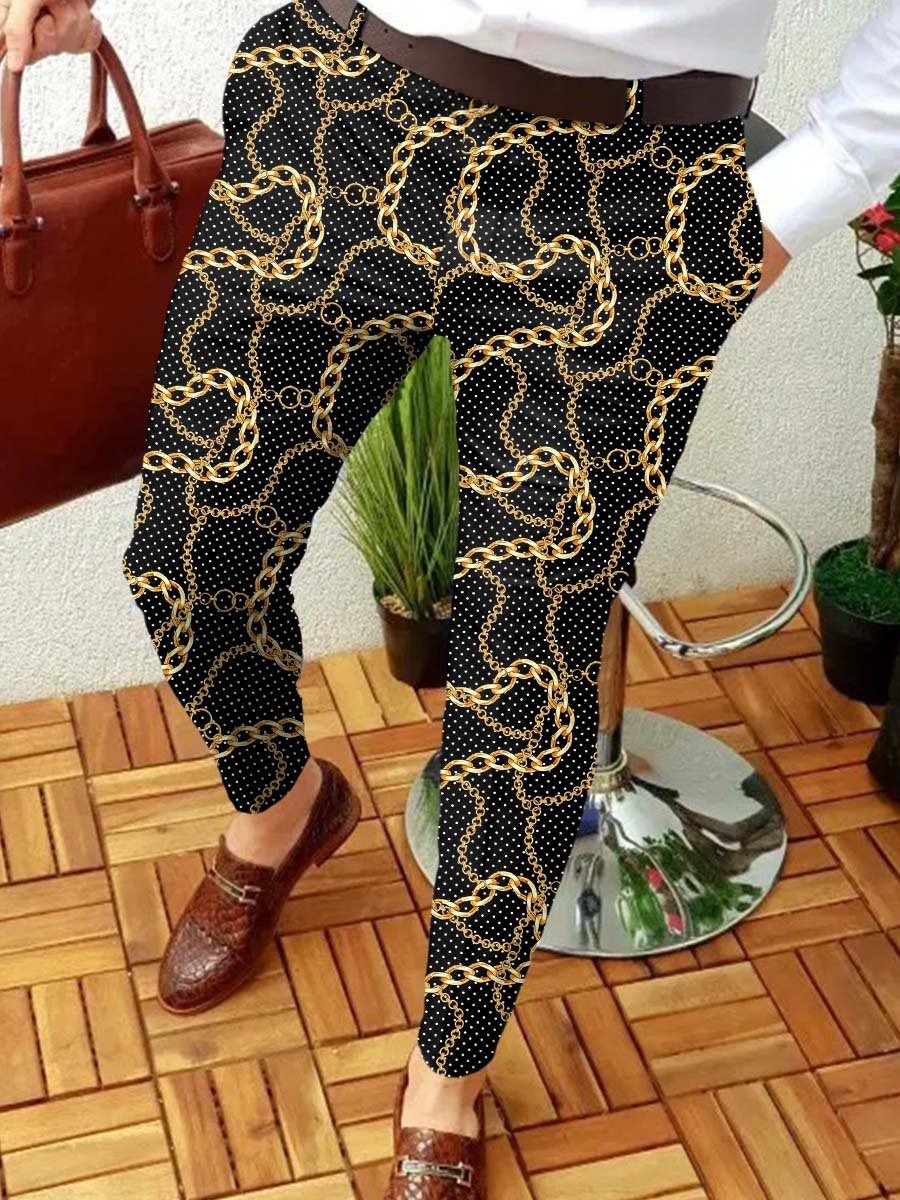 Casual Color Contrast Plaid Mid-Waist Men'S Trousers