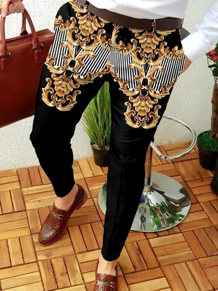 Casual Color Contrast Plaid Mid-Waist Men'S Trousers