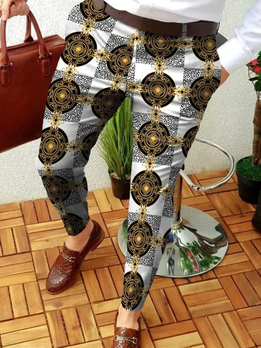 Casual Color Contrast Plaid Mid-Waist Men'S Trousers