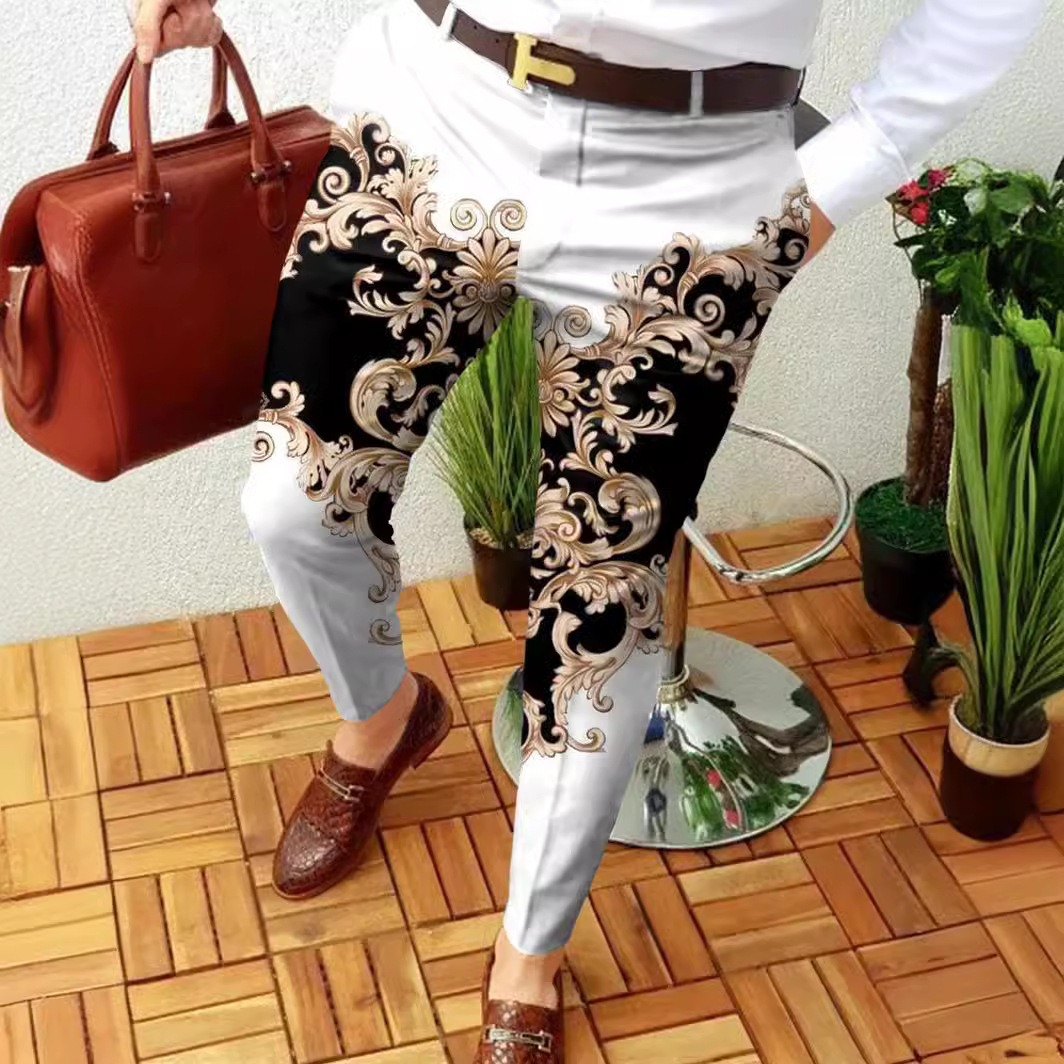 Casual Color Contrast Plaid Mid-Waist Men'S Trousers