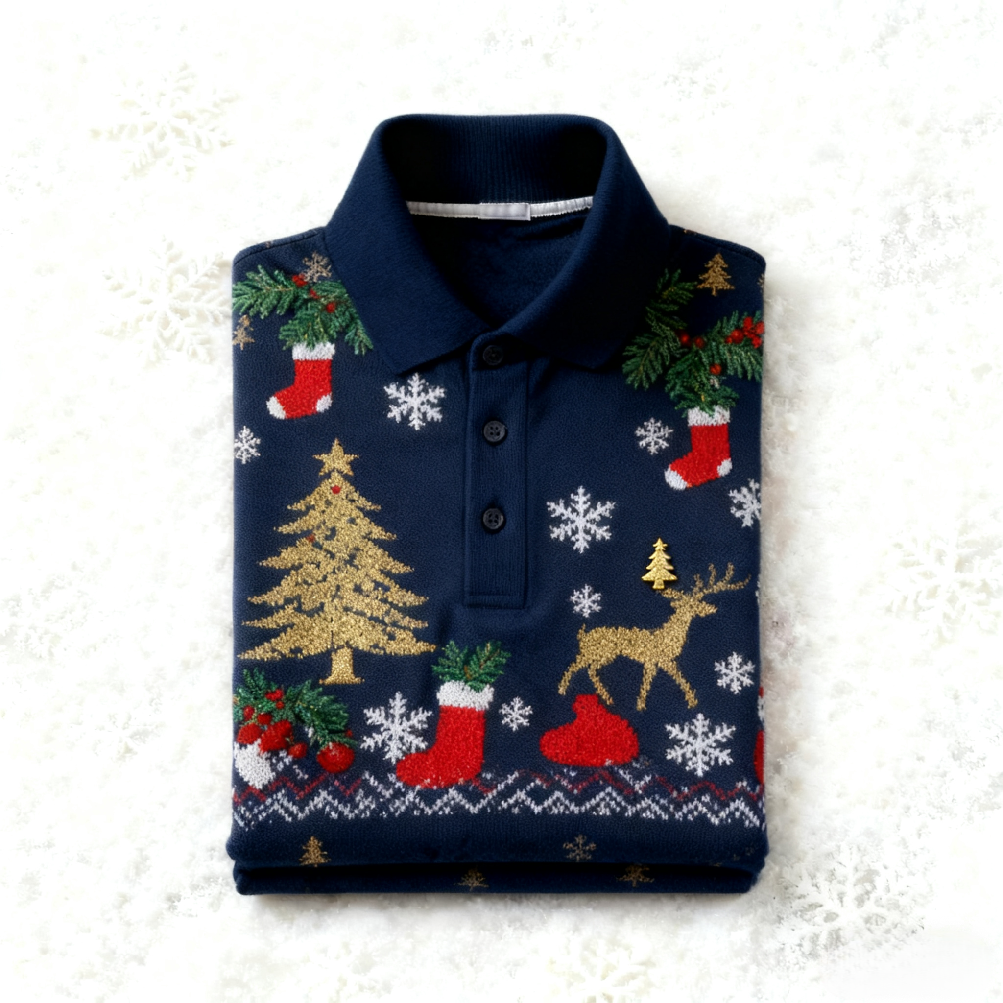 Men's Christmas Long Sleeve Polo Shirt