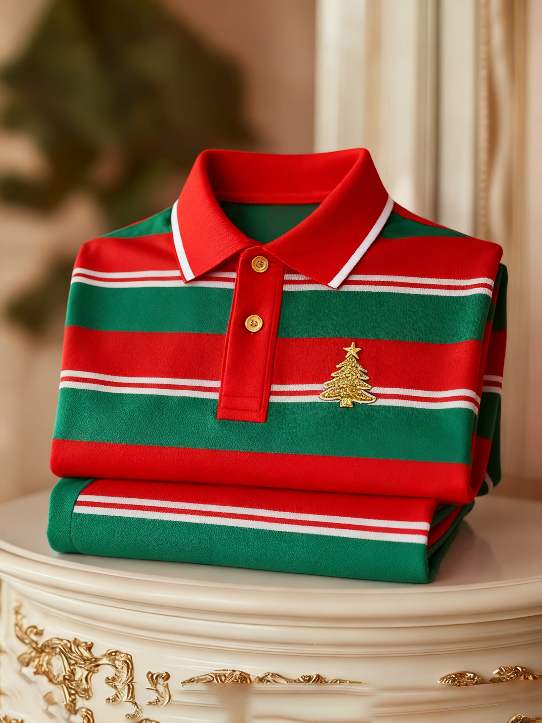 Men's Christmas Long Sleeve Polo Shirt