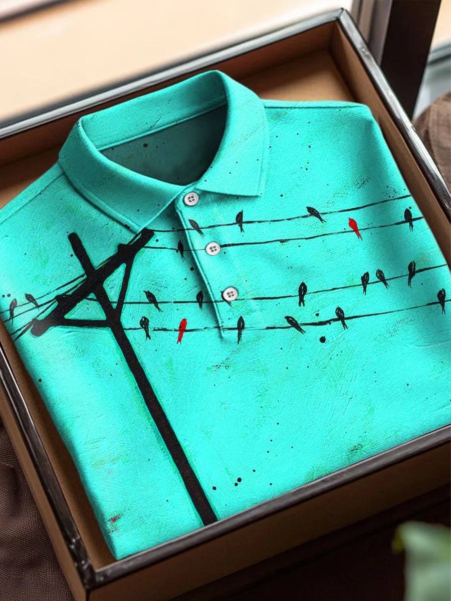 Vintage Abstract Telephone Pole Art Print Casual Short Sleeve Polo