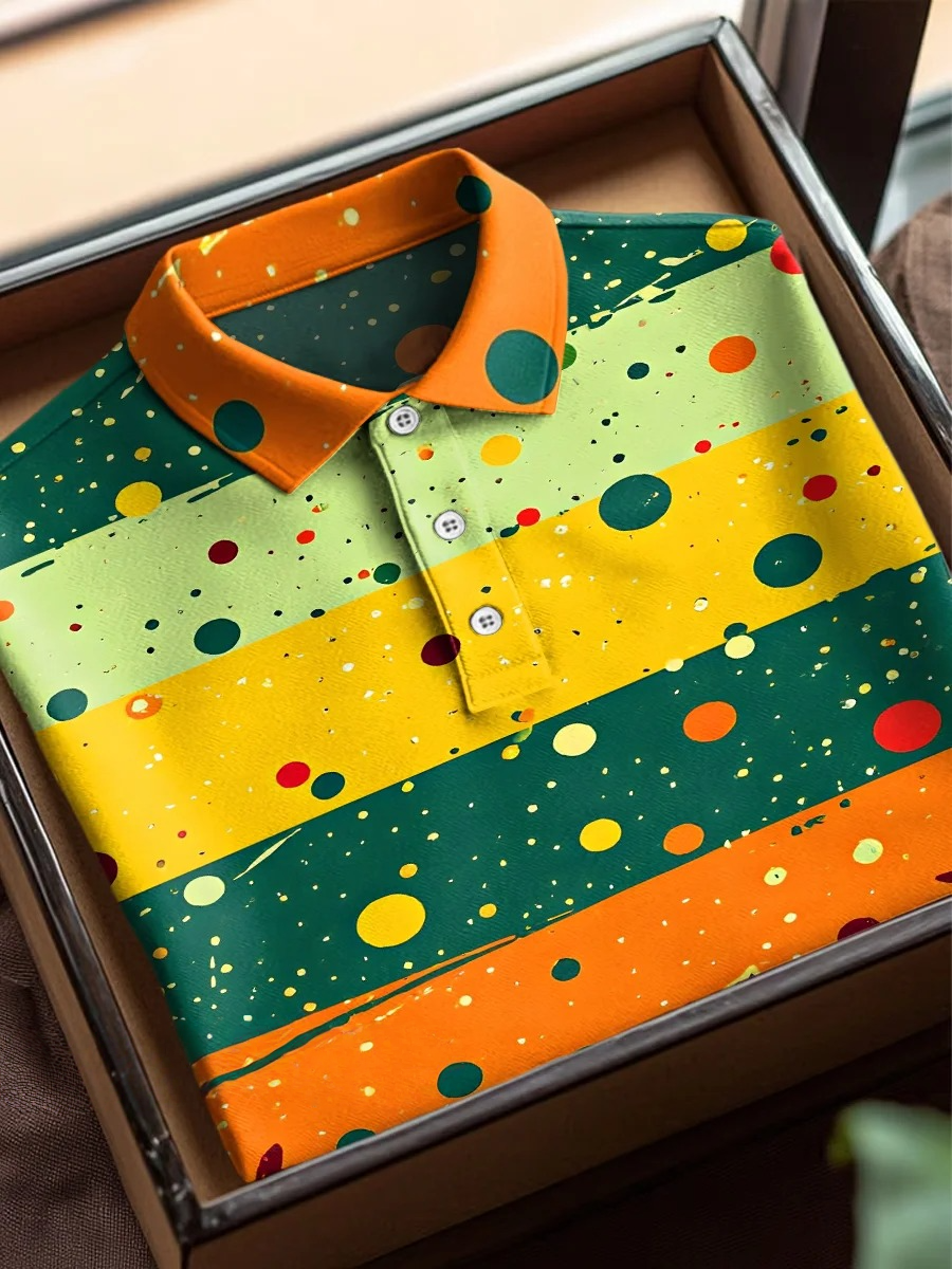 Colorful Stripes Art Prints Casual Short Sleeve Polo