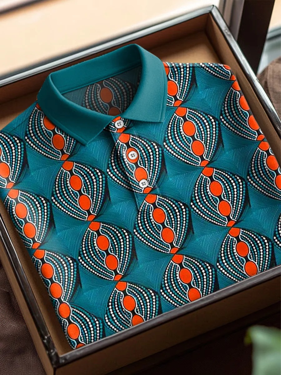 Colorful Abstract Geometric Stripes Art Print Casual Short Sleeve Polo