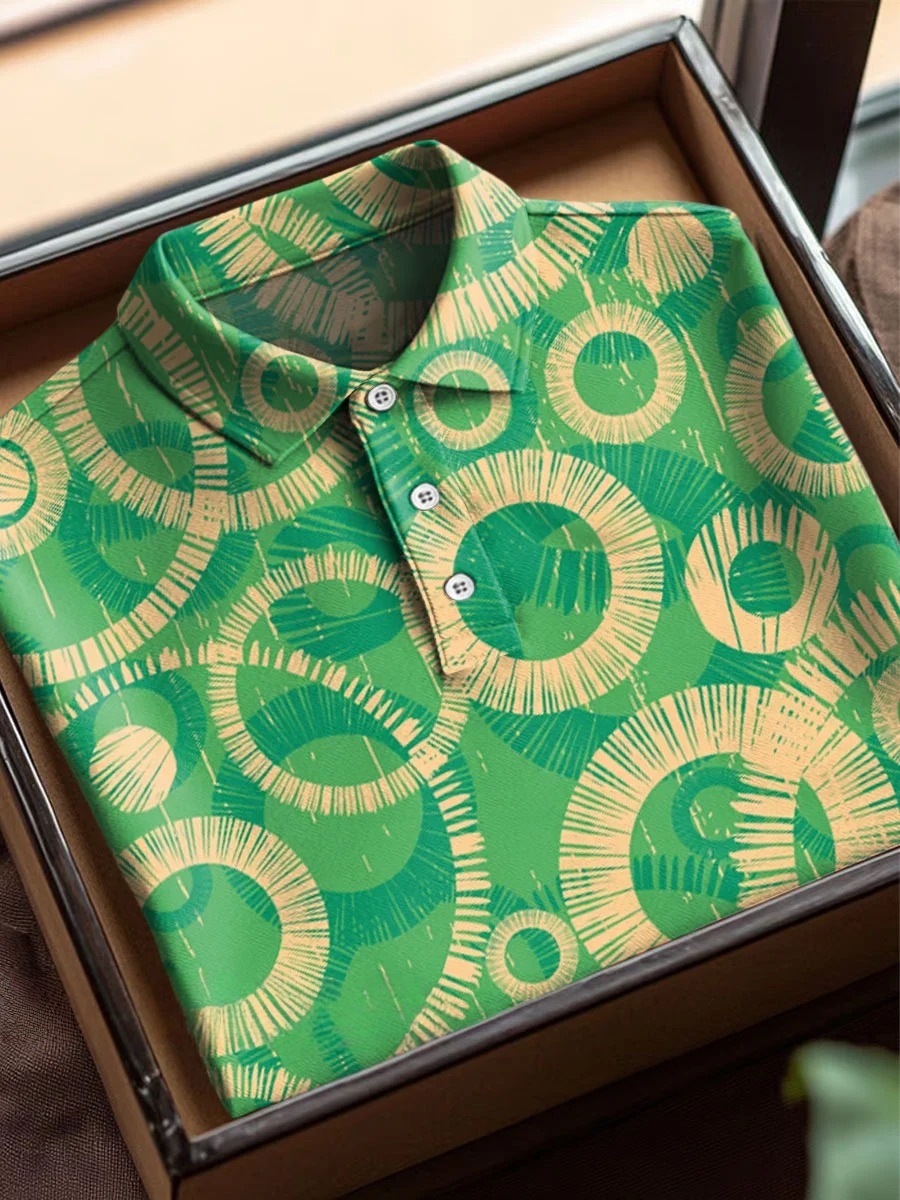 Retro Circle Pattern Art Print Casual Short Sleeve Polo