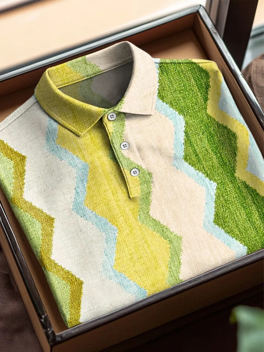 Colorful Abstract Stripe Art Print Casual Short Sleeve Polo