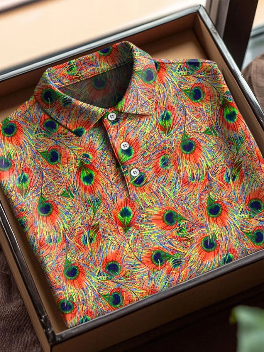 Vintage Peacock Pattern Art Print Casual Short Sleeve Polo