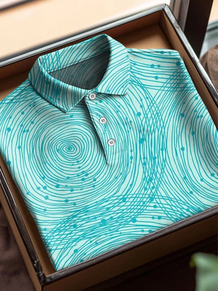Vintage Abstract Geometry Art Print Casual Short Sleeve Polo