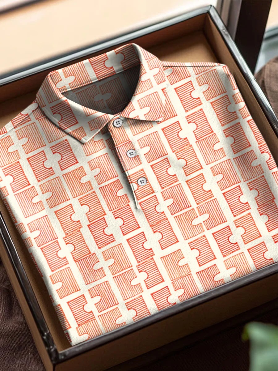 Abstract Color Block Art Print Casual Short Sleeve Polo