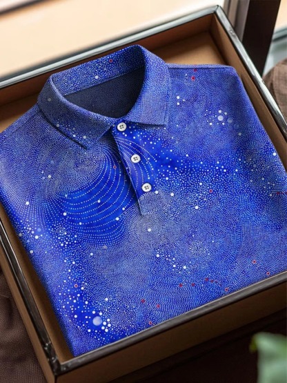 Retro Polka Dot Abstract Art Print Casual Short Sleeve Polo