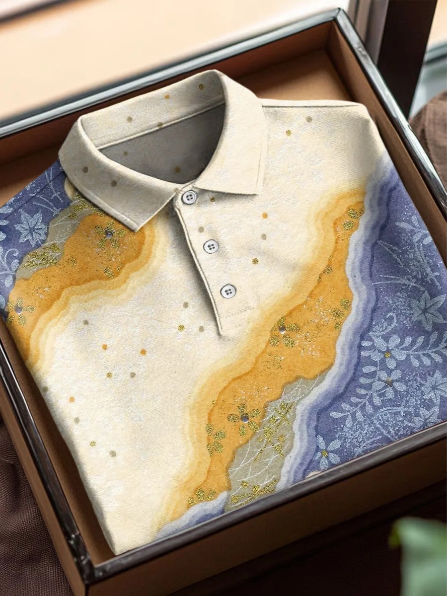 Vintage Floral Art Print Casual Short Sleeve Polo