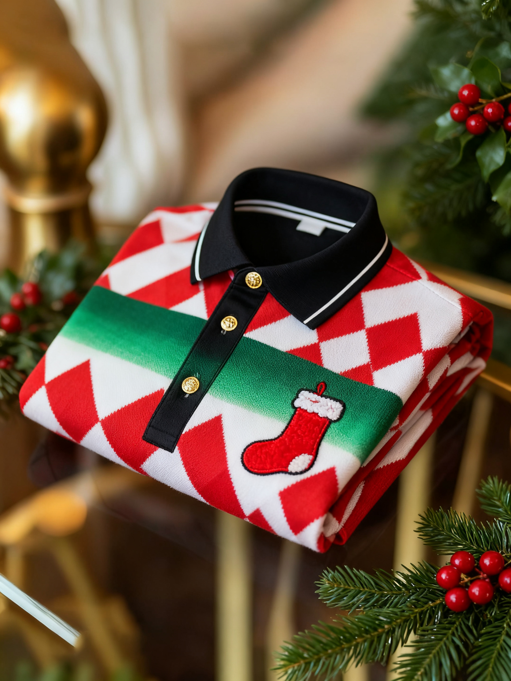 Men's Christmas Long Sleeve Polo Shirt