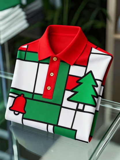 Men's Christmas Long Sleeve Polo Shirt