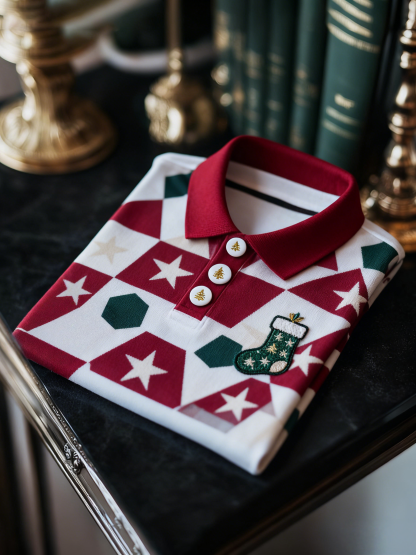 Men's Christmas Long Sleeve Polo Shirt