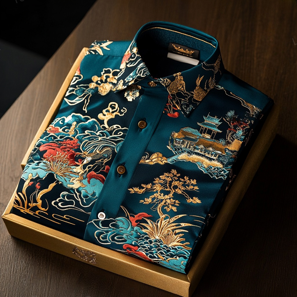 Men's Paisley Classical Pattern Long Sleeve Shirt