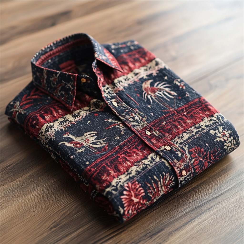 Retro ethnic totem pattern casual shirt long sleeves