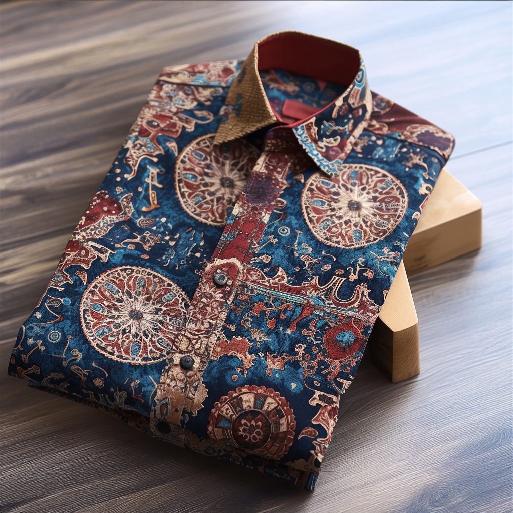 Retro ethnic totem pattern casual shirt long sleeves