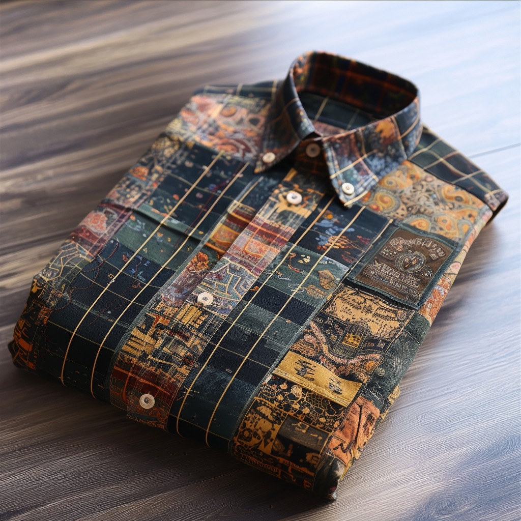 Retro ethnic totem pattern casual shirt long sleeves