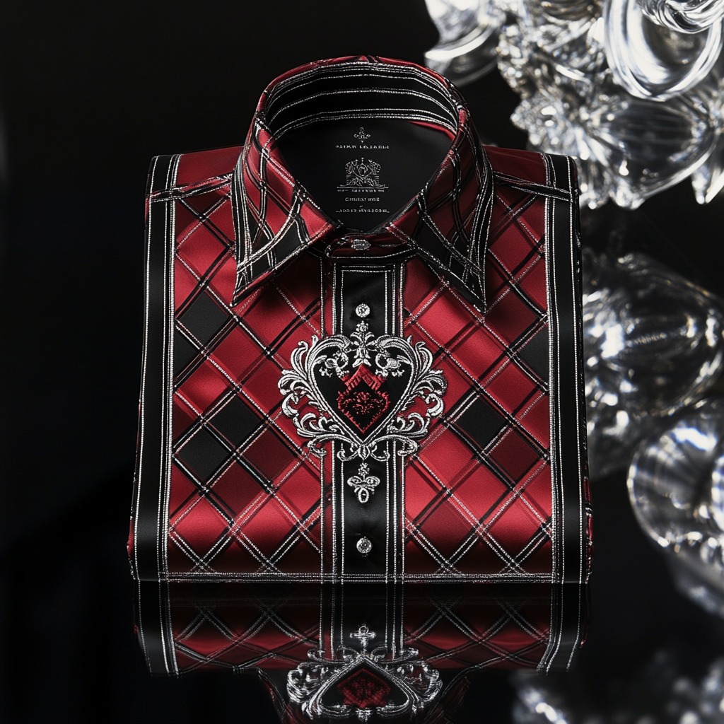 Men's Satin Luxury European Pattern Long Sleeve Button-Down Shirt