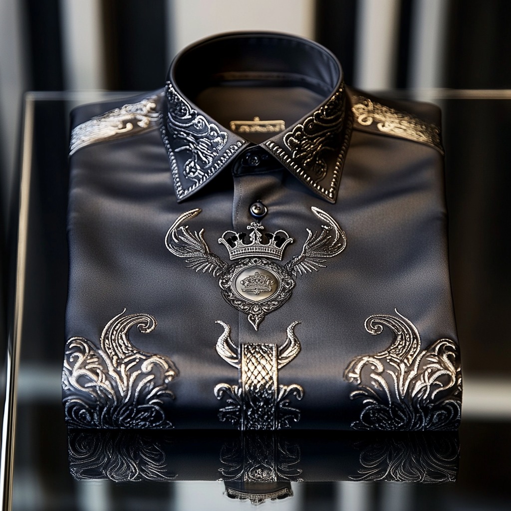 Men's Satin Luxury European Pattern Long Sleeve Button-Down Shirt
