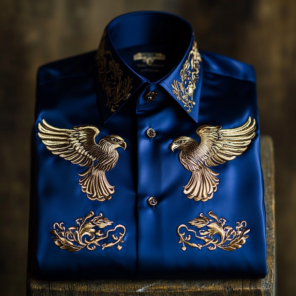 Men's Satin Luxury European Pattern Long Sleeve Button-Down Shirt
