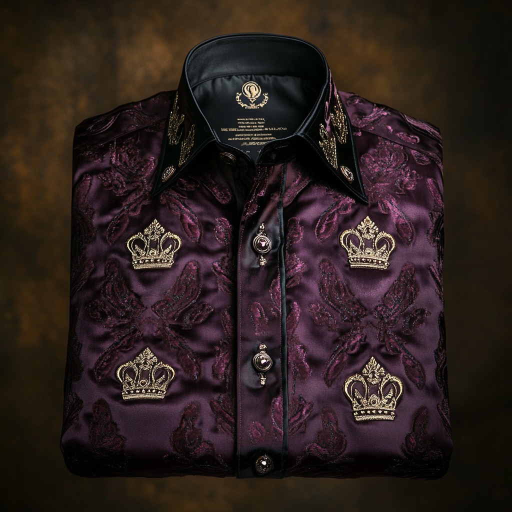 Men's Satin Luxury European Pattern Long Sleeve Button-Down Shirt