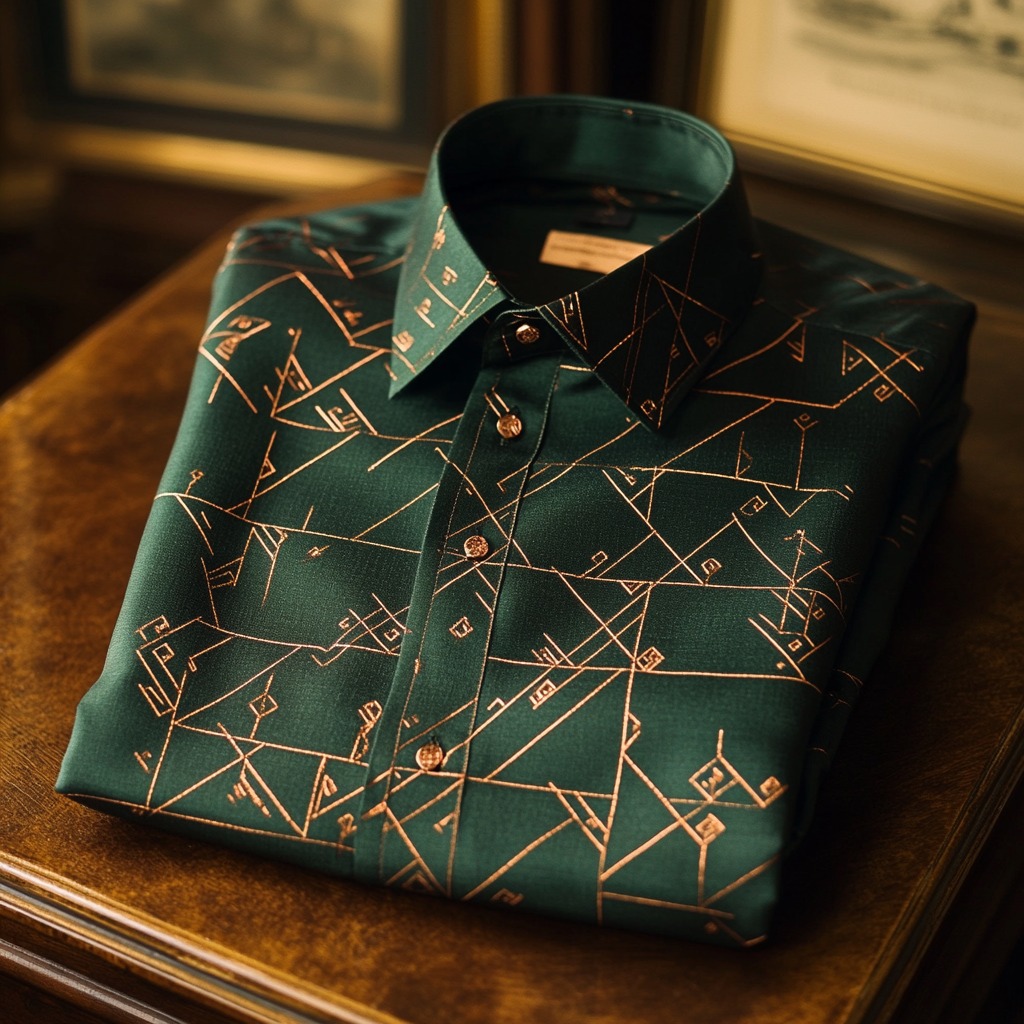 Men's Satin Luxury European Pattern Long Sleeve Button-Down Shirt