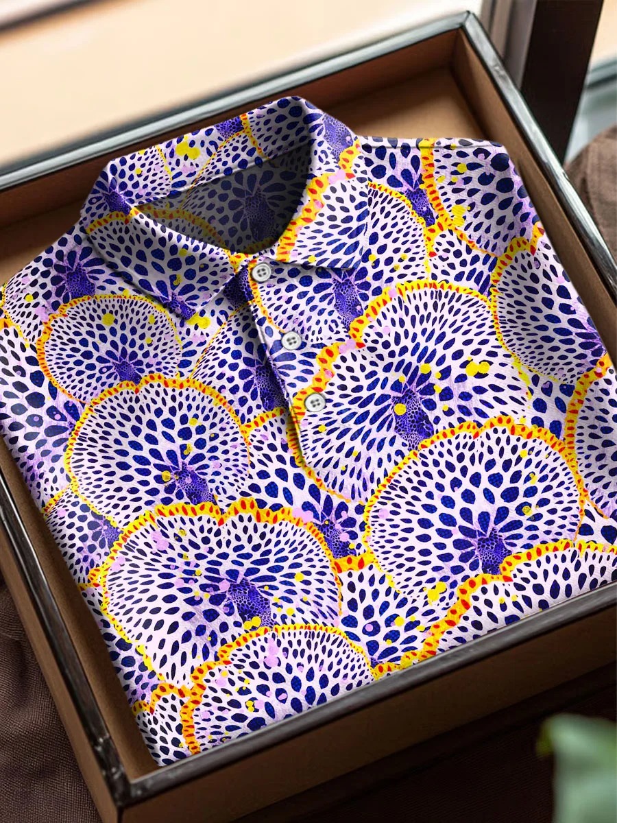 Retro Pattern Art Print Casual Cotton Short Sleeve Polo