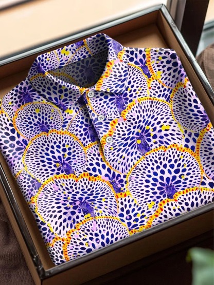Retro Pattern Art Print Casual Cotton Short Sleeve Polo