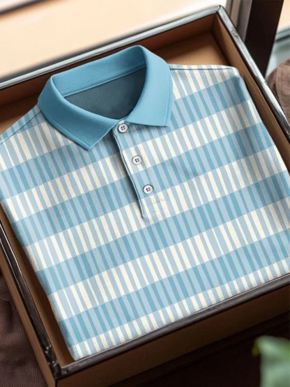 Fashion Colorblock Art Print Casual Cotton Short Sleeve Polo