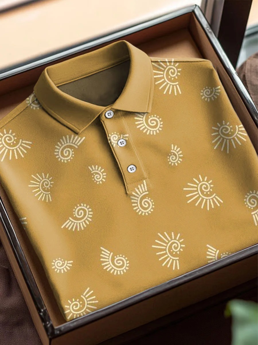 Vintage Ethnic Pattern Art Print Casual Cotton Short Sleeve Polo