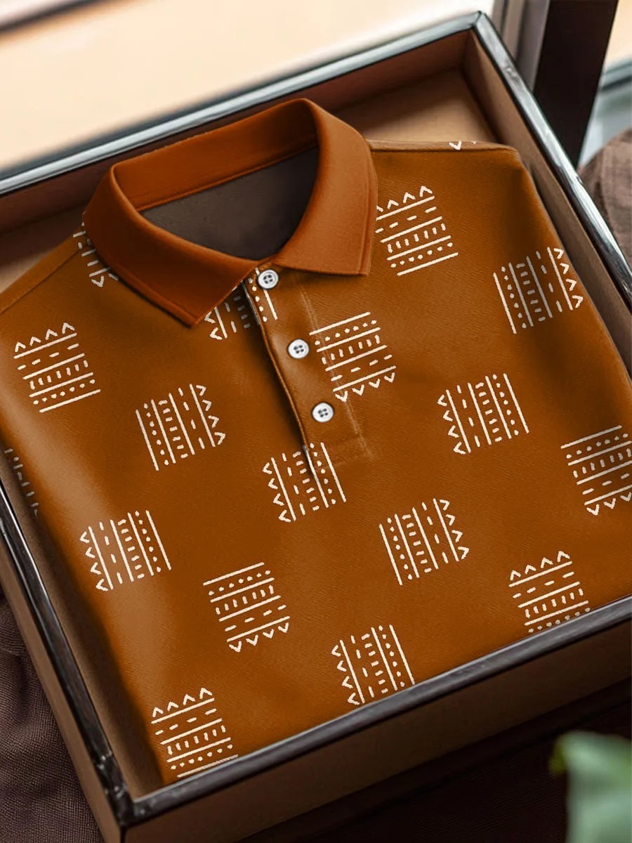 Vintage Ethnic Pattern Art Print Casual Cotton Short Sleeve Polo