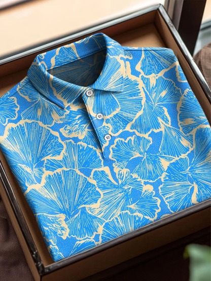 Retro Pattern Art Print Casual Cotton Short Sleeve Polo