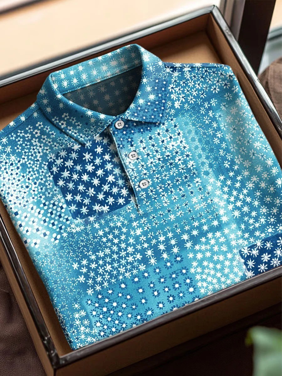 Retro Pattern Art Print Casual Cotton Short Sleeve Polo