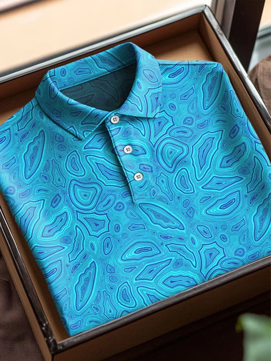 Retro Pattern Art Print Casual Cotton Short Sleeve Polo