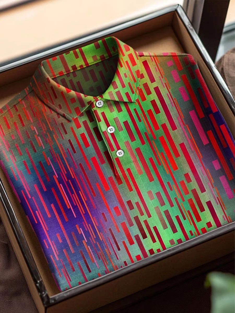 Colorful Abstract Color Block Art Print Casual Cotton Short Sleeve Polo