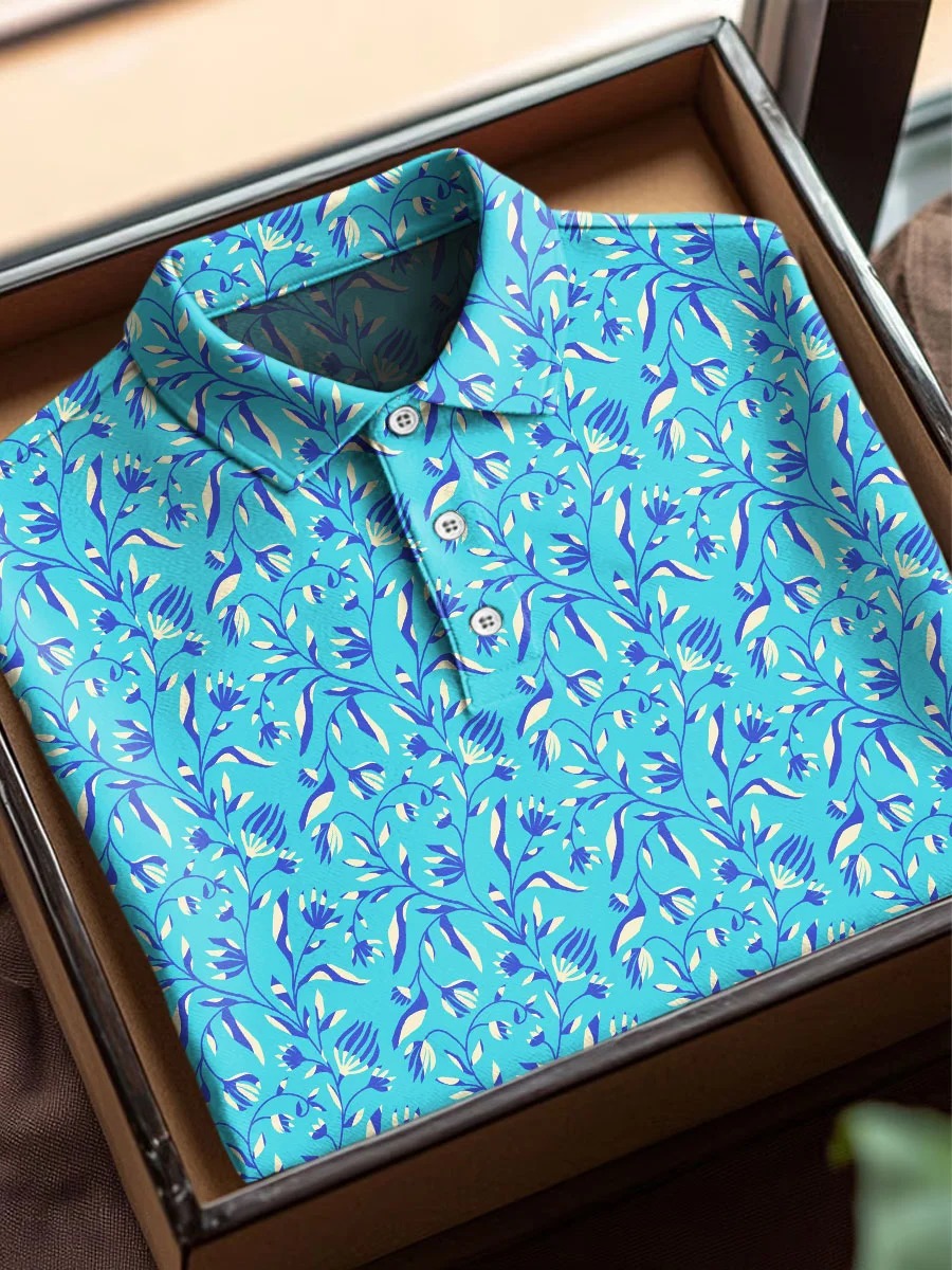 Retro Pattern Art Print Casual Cotton Short Sleeve Polo