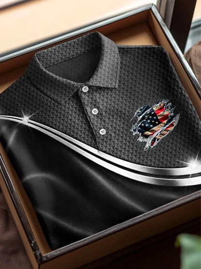 Vintage Independence Day Flag Art Print Casual Cotton Short Sleeve Polo