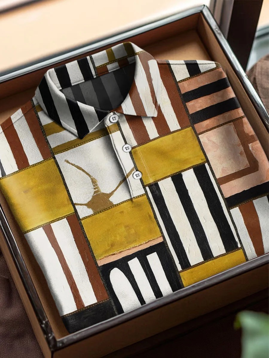 Vintage Abstract African Art Print Casual Cotton Short Sleeve Polo