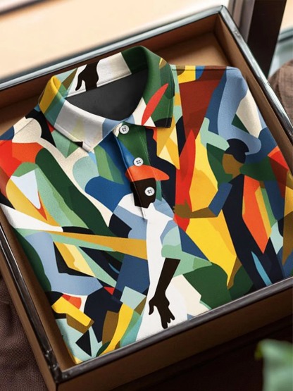 Vintage Abstract African Art Print Casual Cotton Short Sleeve Polo