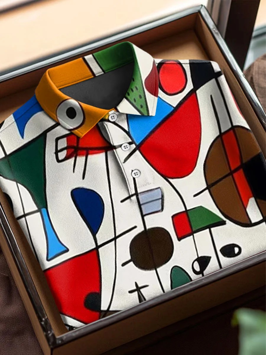 Vintage Abstract African Art Print Casual Cotton Short Sleeve Polo