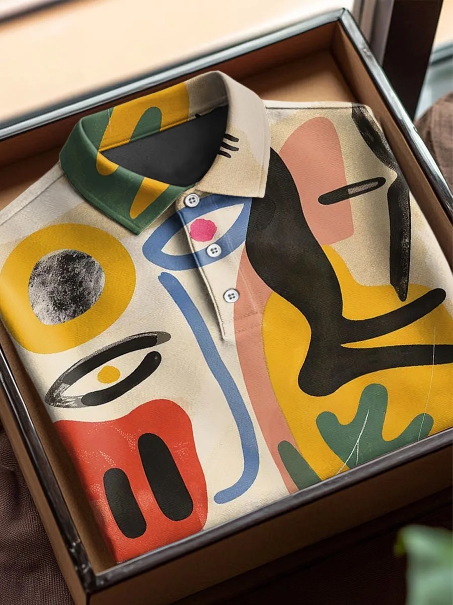 Vintage Abstract African Art Print Casual Cotton Short Sleeve Polo