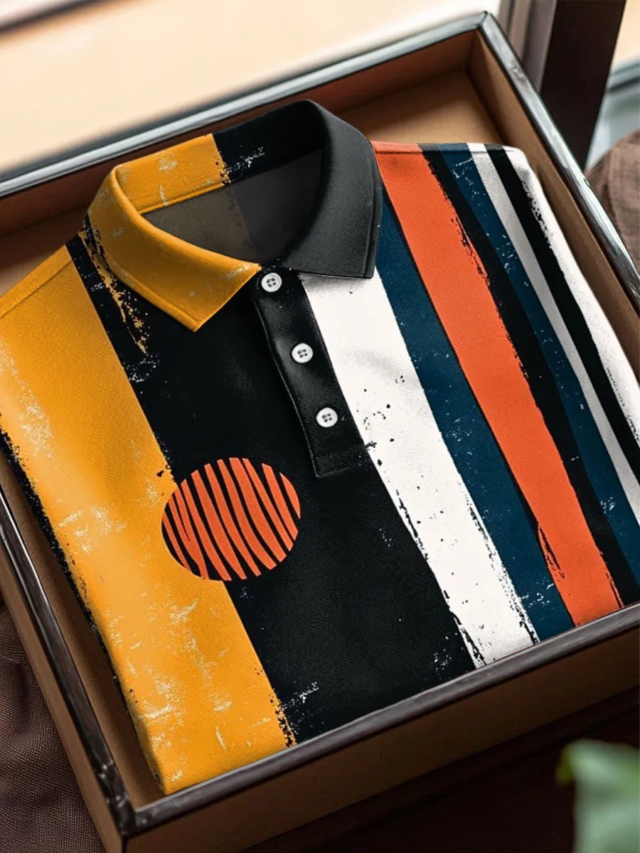 Vintage Abstract African Art Print Casual Cotton Short Sleeve Polo