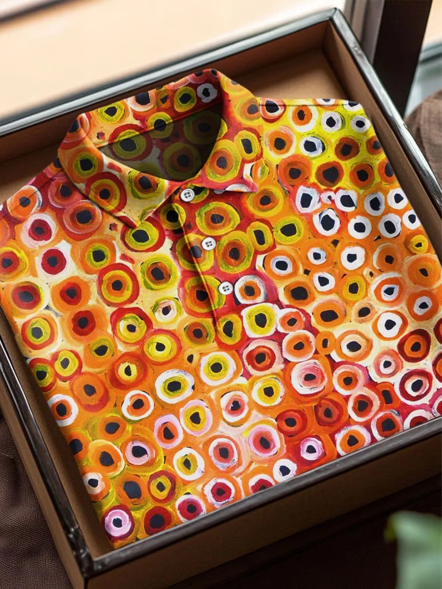 Colorful Abstract Circles Texture Art Print Casual Cotton Short Sleeve Polo