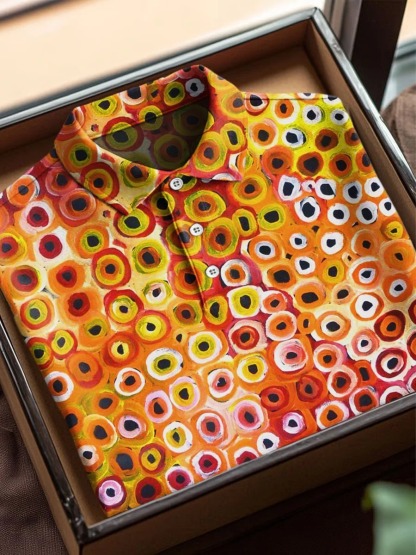 Colorful Abstract Circles Texture Art Print Casual Cotton Short Sleeve Polo