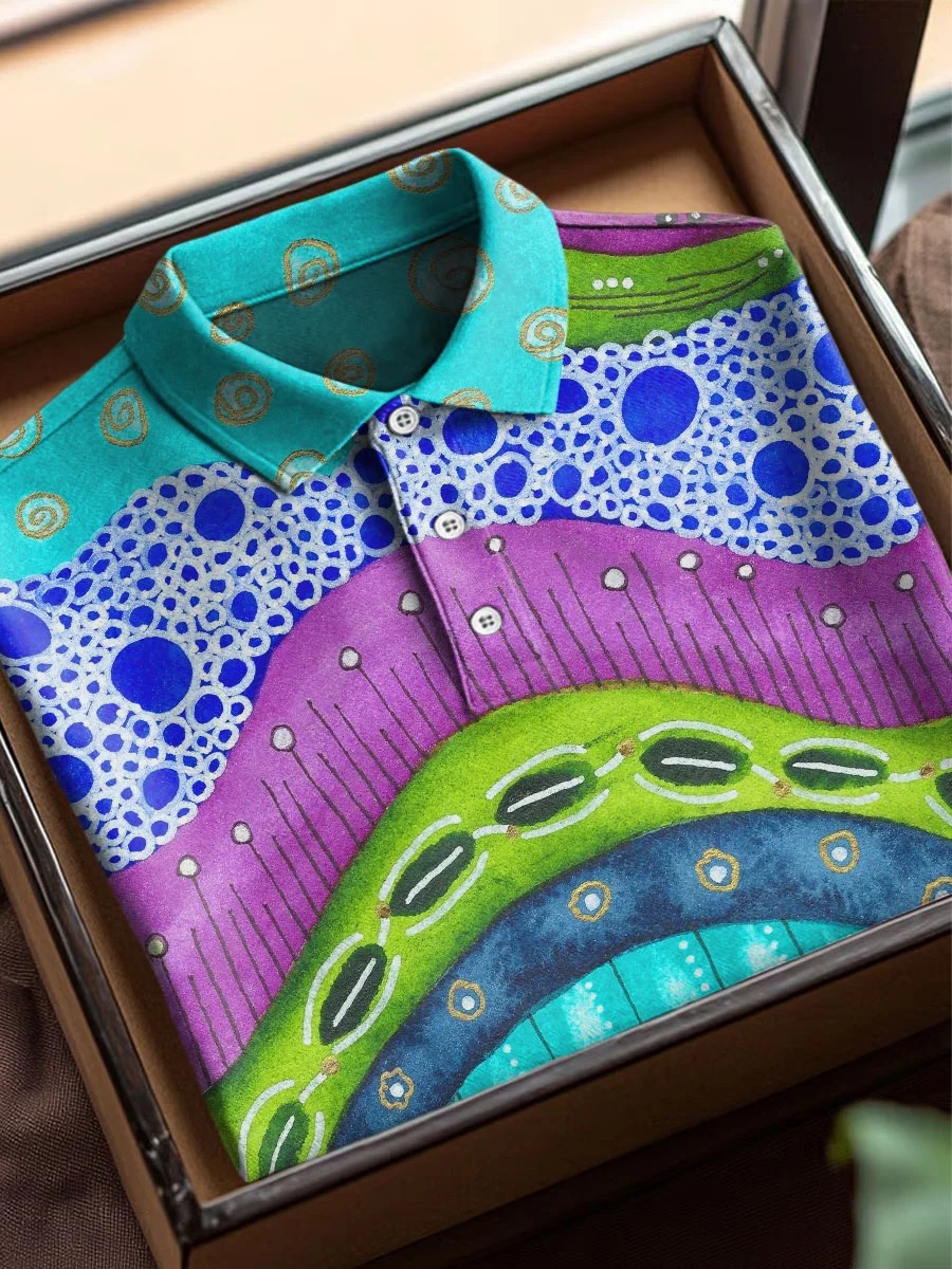 Colorful Abstract Circles Texture Art Print Casual Cotton Short Sleeve Polo