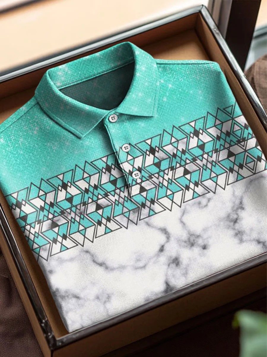 Abstract Geometric Art Print Casual Cotton Short Sleeve Polo
