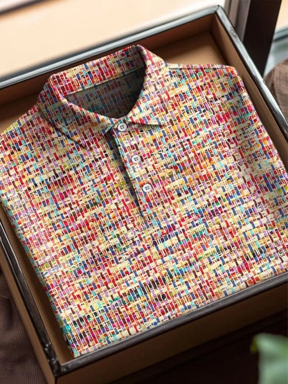 Colorful Weaving Art Print Casual Cotton Short Sleeve Polo